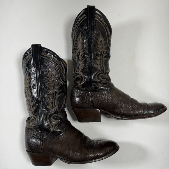 Tony Lama Black & Brown Leather Cowboy Boots-Stitch main image 2